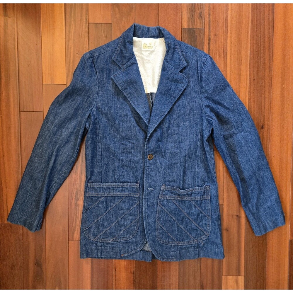 Vintage 70s Sears Kings Road Denim Blazer Retro 2-Button Sport Coat B-fly Lapels
